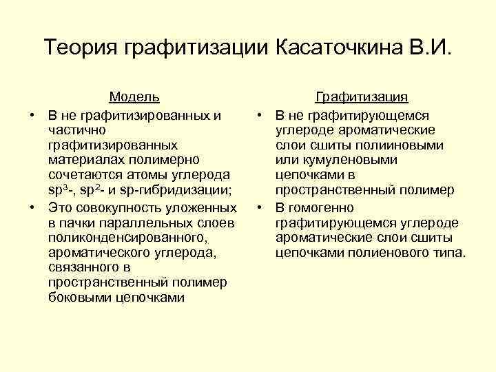 Теория графитизации Касаточкина В. И. Модель • В не графитизированных и частично графитизированных материалах