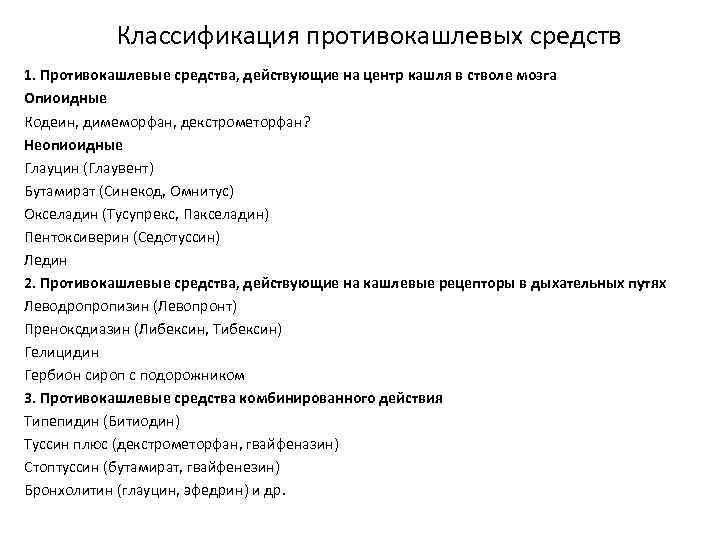 Механизм действия кашля. Классификация противокашлевых средств по механизму действия. Классификация противокашлевых лекарственных препаратов.