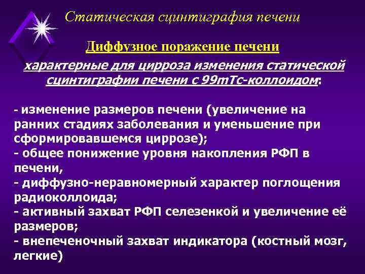 Статическая сцинтиграфия печени Диффузное поражение печени характерные для цирроза изменения статической сцинтиграфии печени с