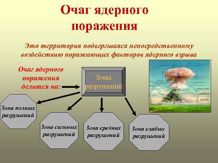 Очаг ядерного поражения Это территория подвергшаяся непосредственному воздействию поражающих факторов ядерного взрыва Очаг ядерного