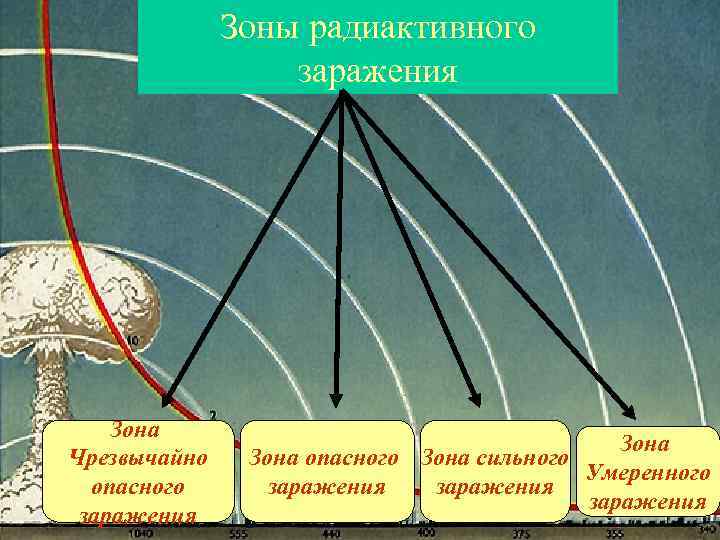 Зоны радиактивного заражения Зона Чрезвычайно опасного заражения Зона опасного Зона сильного Умеренного заражения 