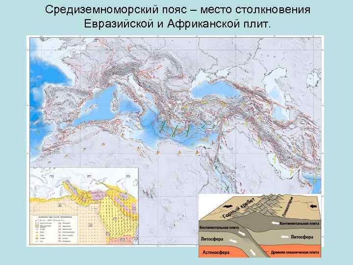 Средиземноморский пояс – место столкновения Евразийской и Африканской плит. 