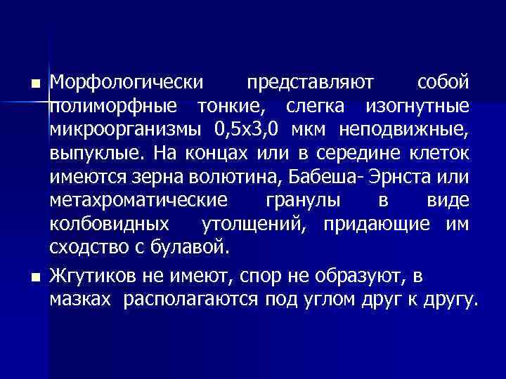 n n Морфологически представляют собой полиморфные тонкие, слегка изогнутные микроорганизмы 0, 5 х3, 0
