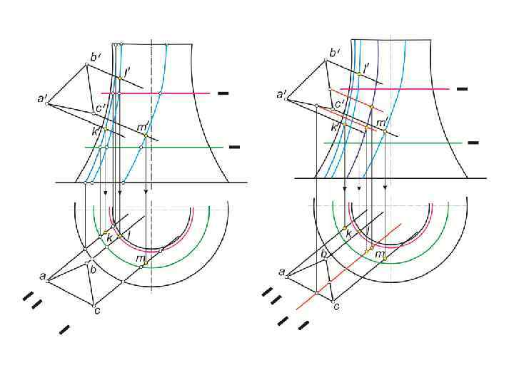 Пересечение конуса и цилиндра начертательная геометрия. Пересечение поверхности вращения плоскостью. Пересечение конуса и гиперболоида. Гиперболоид и конус пересечение поверхностей. Пересечение цилиндрической поверхности вращения плоскостью