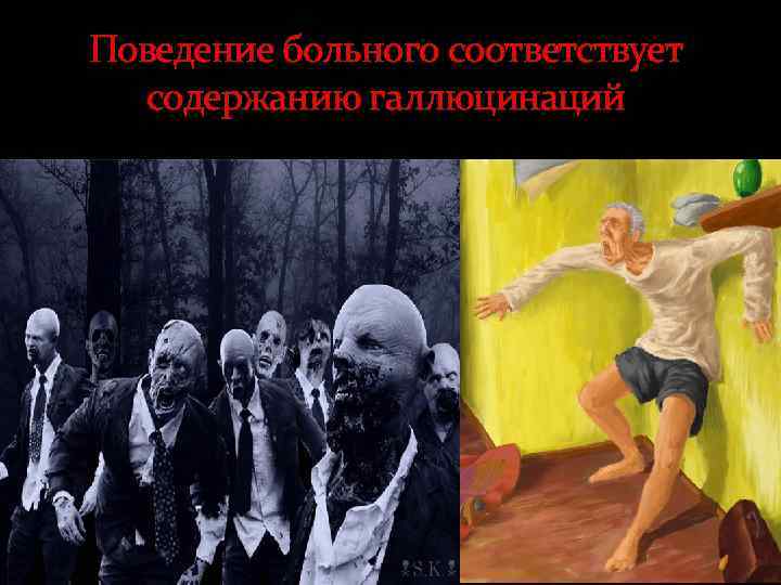 Поведение больного соответствует содержанию галлюцинаций 