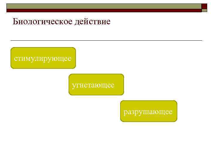 Биологическое действие стимулирующее угнетающее разрушающее 