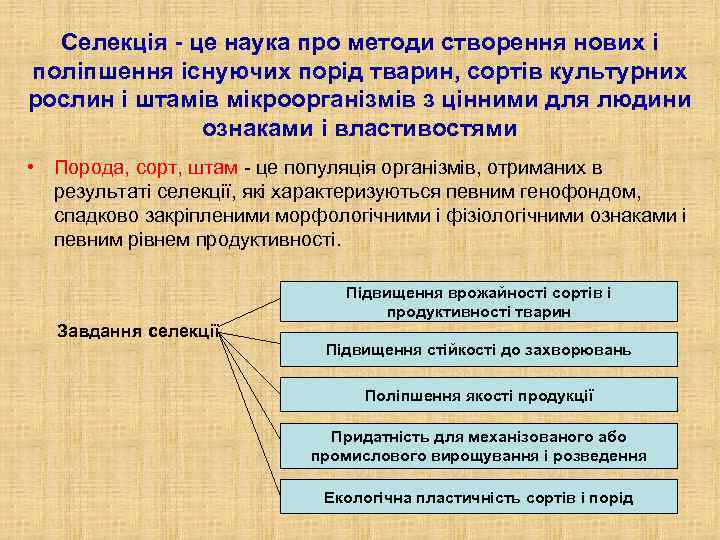 Селекція - це наука про методи створення нових і поліпшення існуючих порід тварин, сортів