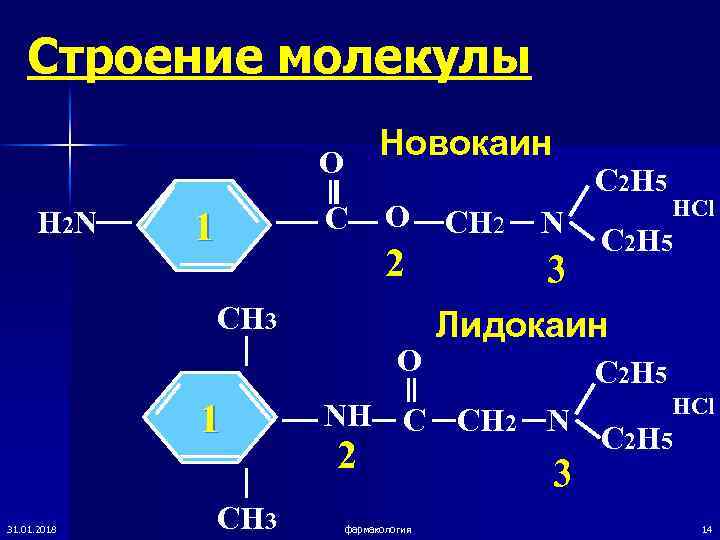   Строение молекулы     О     Новокаин