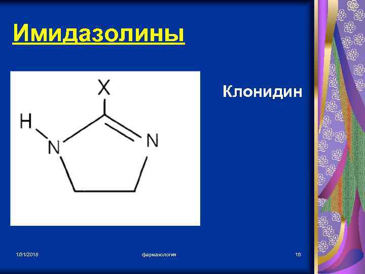Имидазолины Клонидин 1/31/2018 фармакология 16 
