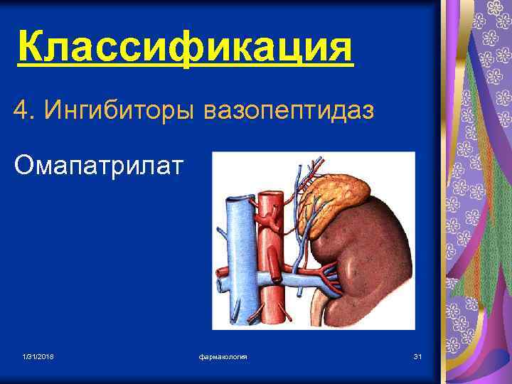 Классификация 4. Ингибиторы вазопептидаз Омапатрилат 1/31/2018 фармакология 31 