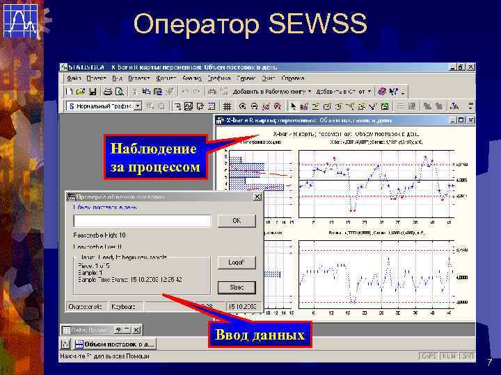 Оператор SEWSS Наблюдение за процессом Ввод данных 7 