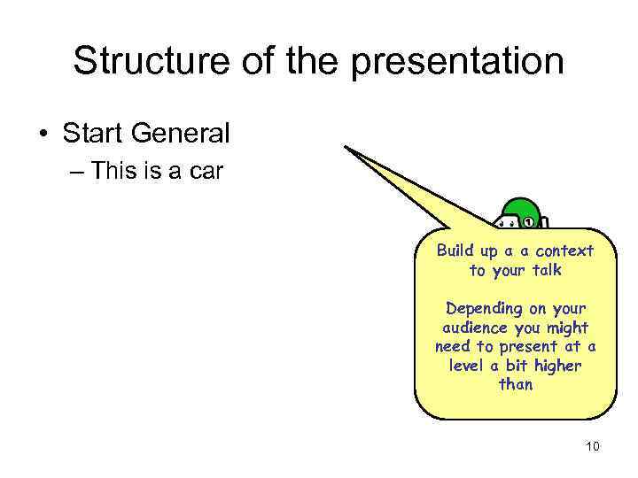 Structure of the presentation • Start General – This is a car Build up
