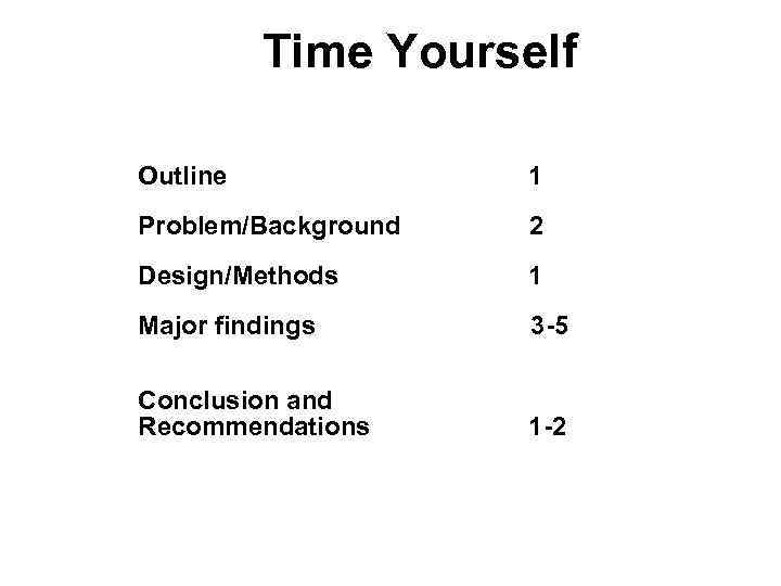 Time Yourself Outline 1 Problem/Background 2 Design/Methods 1 Major findings 3 -5 Conclusion and