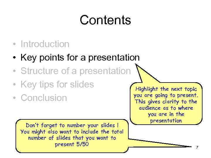 Contents • • • Introduction Key points for a presentation Structure of a presentation
