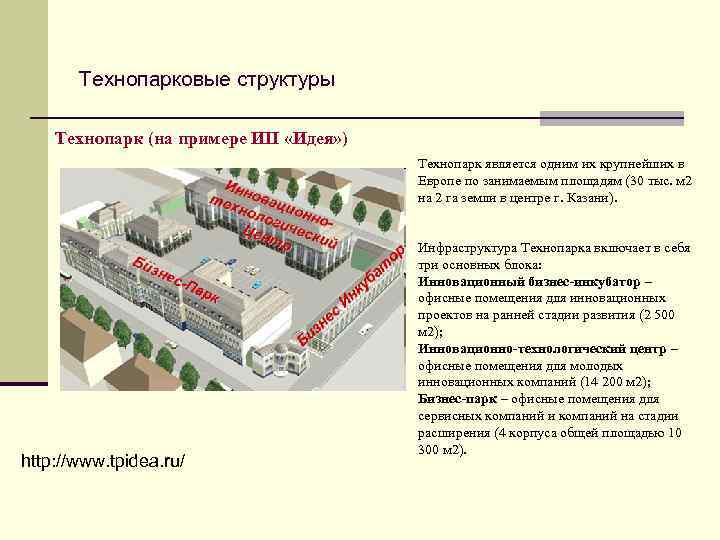 Технопарковые структуры Технопарк (на примере ИП «Идея» ) Технопарк является одним их крупнейших в