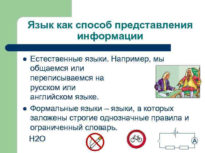 Язык как способ представления информации Естественные языки. Например, мы общаемся или переписываемся на русском