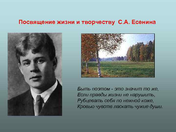 Посвящение жизни и творчеству С. А. Есенина Быть поэтом - это значит то же,