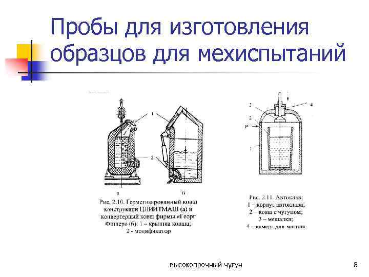 Пробы для изготовления образцов для мехиспытаний высокопрочный чугун 8 