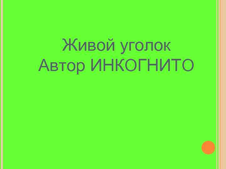 Живой уголок Автор ИНКОГНИТО 
