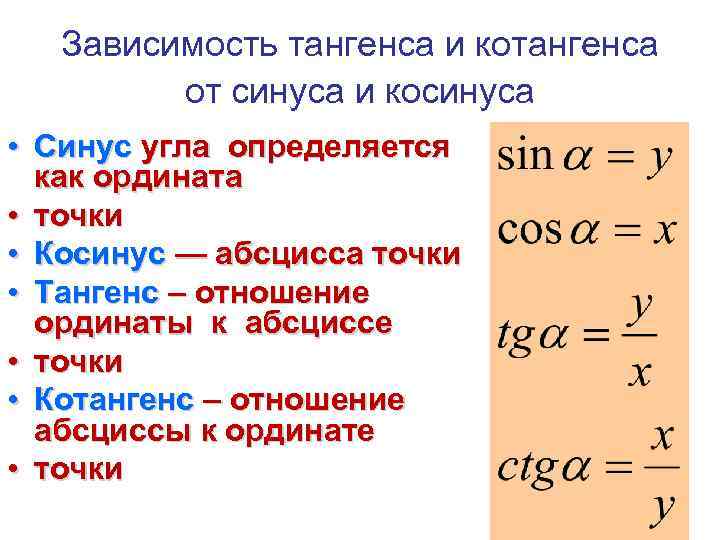 Определение тангенса котангенса косинуса