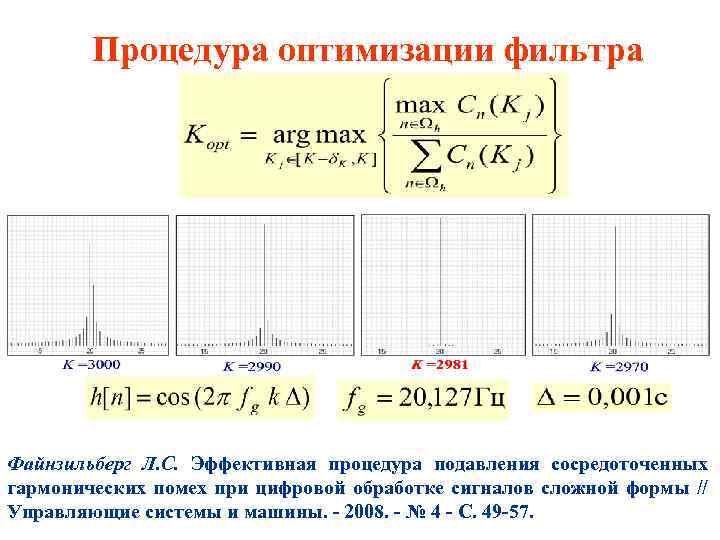 Процедура оптимизации фильтра Файнзильберг Л. С. Эффективная процедура подавления сосредоточенных гармонических помех при цифровой
