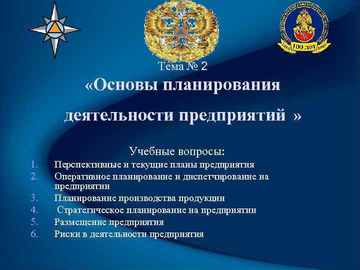 Тема № 2 «Основы планирования деятельности предприятий » Учебные вопросы: 1. 2. 3. 4.