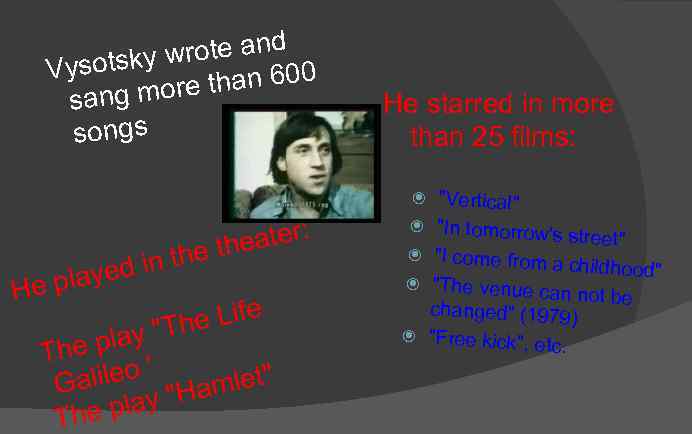 rote and w Vysotsky han 600 t ang more s songs He starred in