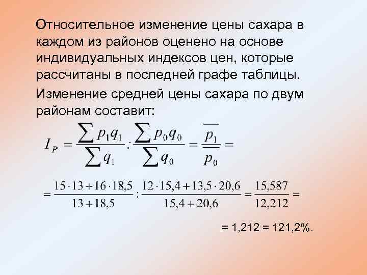Относительное изменение цены сахара в каждом из районов оценено на основе индивидуальных индексов цен,