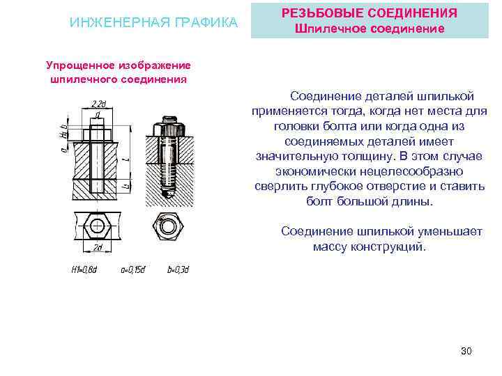 Упрощенное изображение шпилечного соединения как начертить