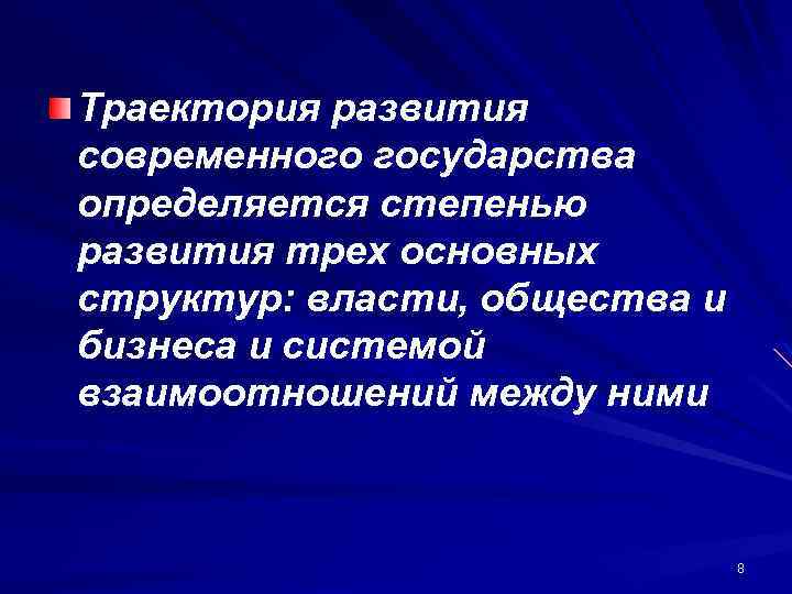 Траектория развития современного государства определяется степенью развития трех основных структур: власти, общества и бизнеса