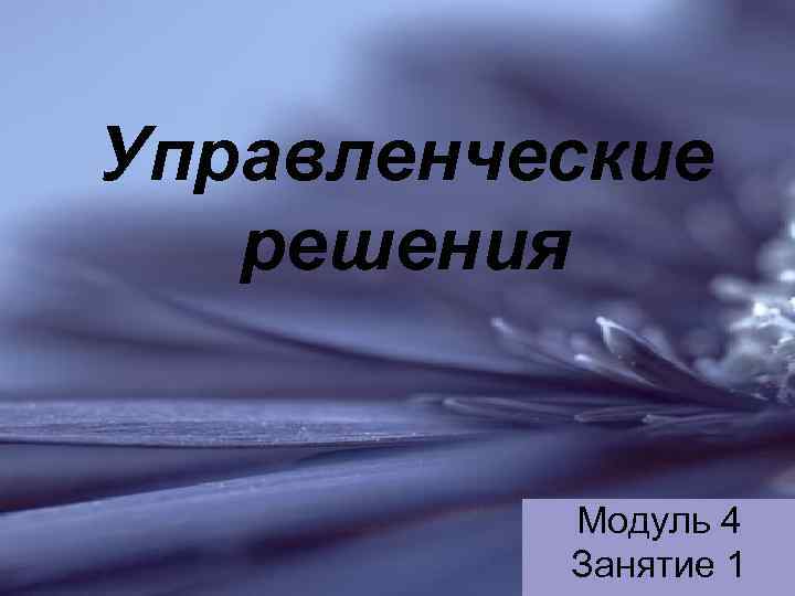 Управленческие решения Модуль 4 Занятие 1 