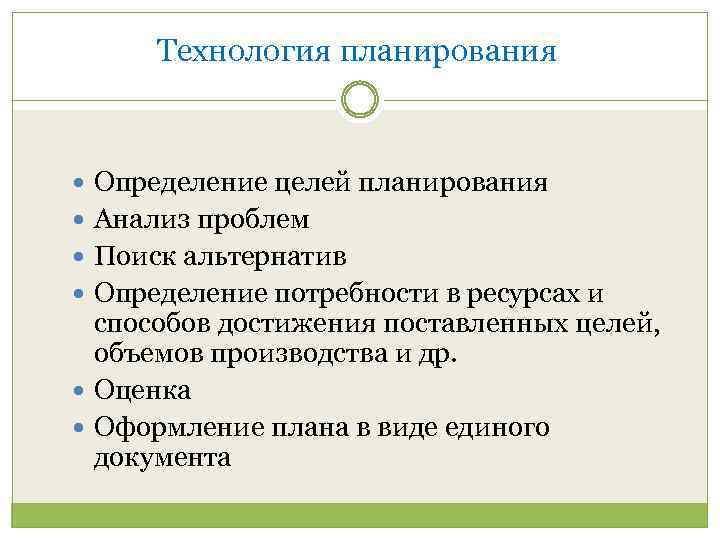 Технология планирования включает такие этапы как организация и контроль исполнения плана