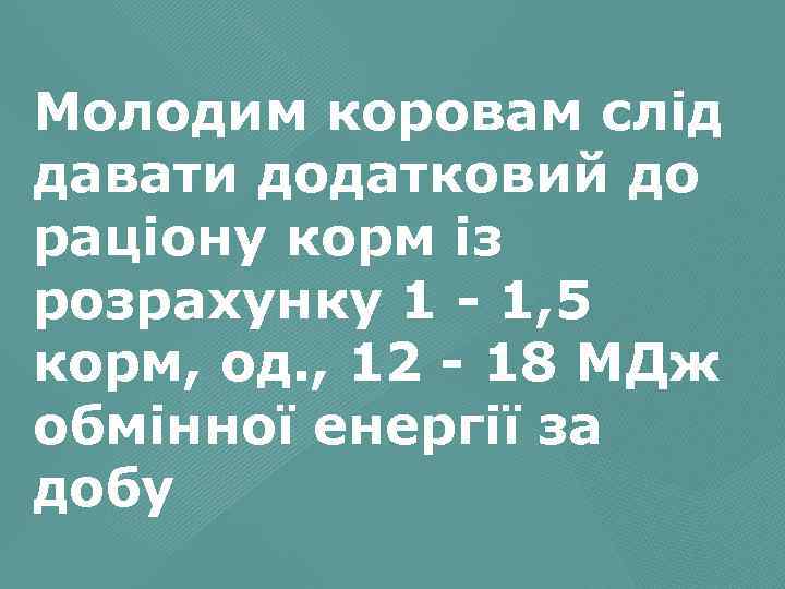 Молодим коровам слід давати додатковий до раціону корм із розрахунку 1 1, 5 корм,