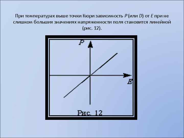 При температурах выше точки Кюри зависимость Р (или D) от Е при не слишком