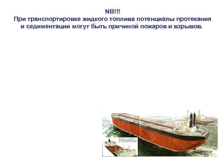 NB!!! При транспортировке жидкого топлива потенциалы протекания и седиментации могут быть причиной пожаров и