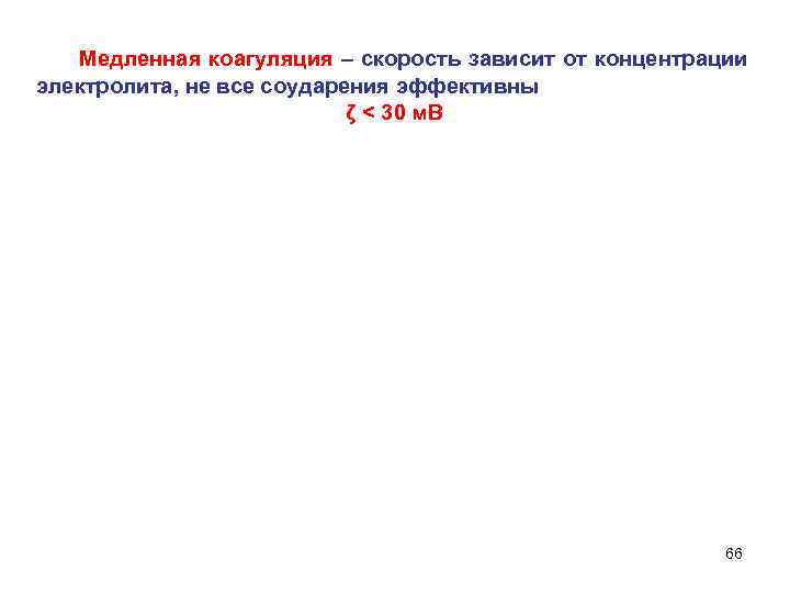 Медленная коагуляция – скорость зависит от концентрации электролита, не все соударения эффективны ζ <
