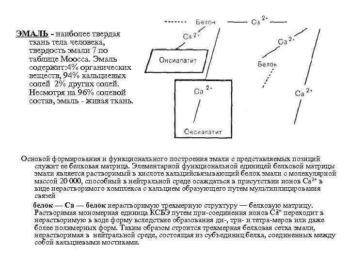 ЭМАЛЬ - наиболее твердая ткань тела человека, твердость эмали 7 по таблице Моосса. Эмаль