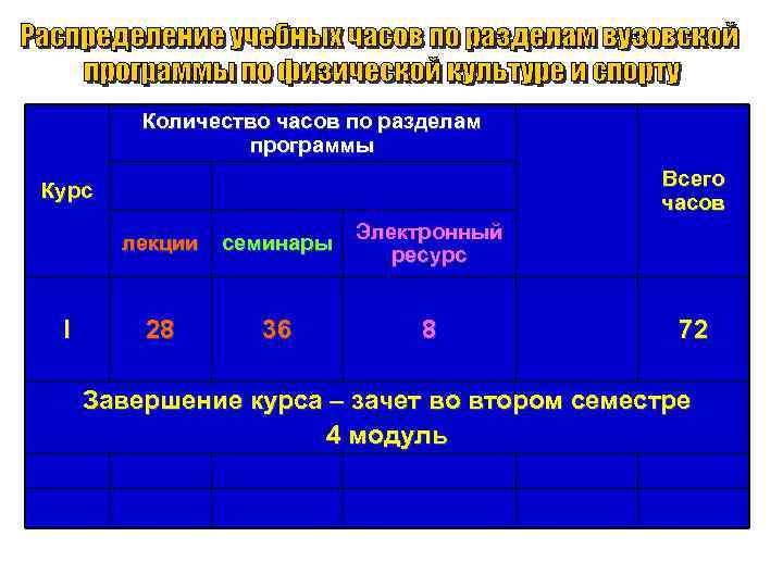 Количество часов по разделам программы Всего часов Курс лекции I семинары Электронный ресурс 28