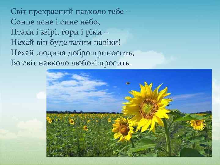 Світ прекрасний навколо тебе – Сонце ясне і синє небо, Птахи і звірі, гори