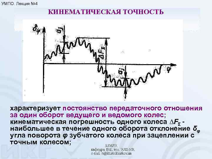УМПО. Лекция № 4 КИНЕМАТИЧЕСКАЯ ТОЧНОСТЬ характеризует постоянство передаточного отношения за один оборот ведущего