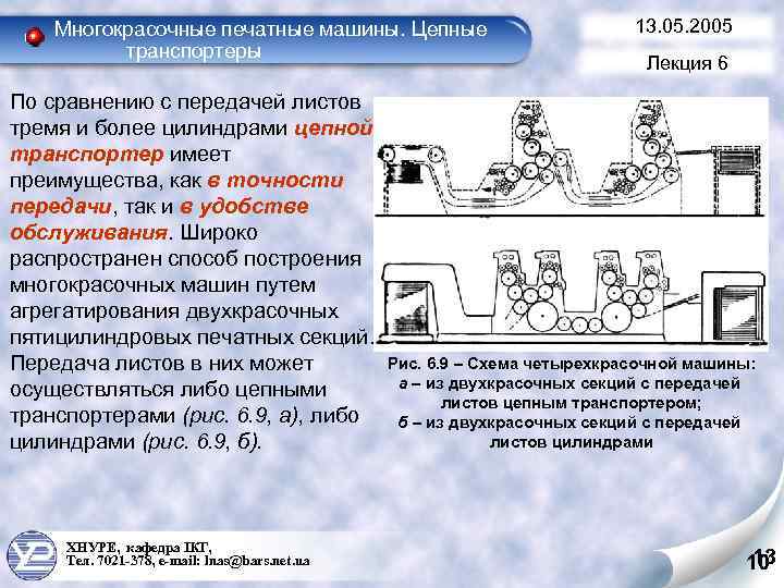 Многокрасочные печатные машины. Цепные транспортеры По сравнению с передачей листов тремя и более цилиндрами