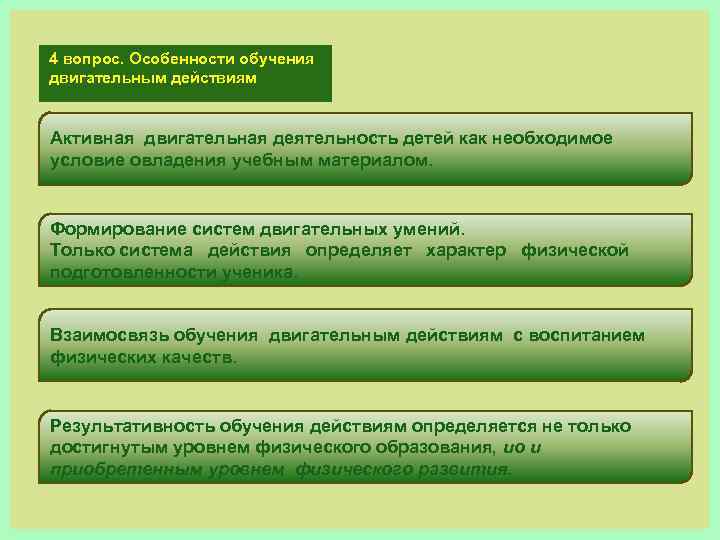 4 вопрос. Особенности обучения двигательным действиям Активная двигательная деятельность детей как необходимое условие овладения