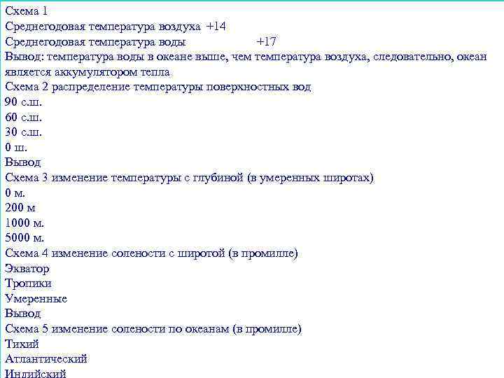 Схема 1 Среднегодовая температура воздуха +14 Среднегодовая температура воды +17 Вывод: температура воды в