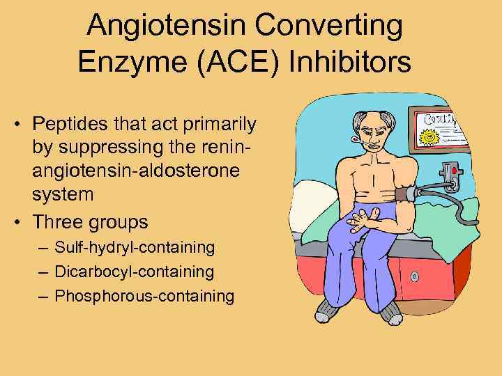 Angiotensin Converting Enzyme (ACE) Inhibitors • Peptides that act primarily by suppressing the reninangiotensin-aldosterone