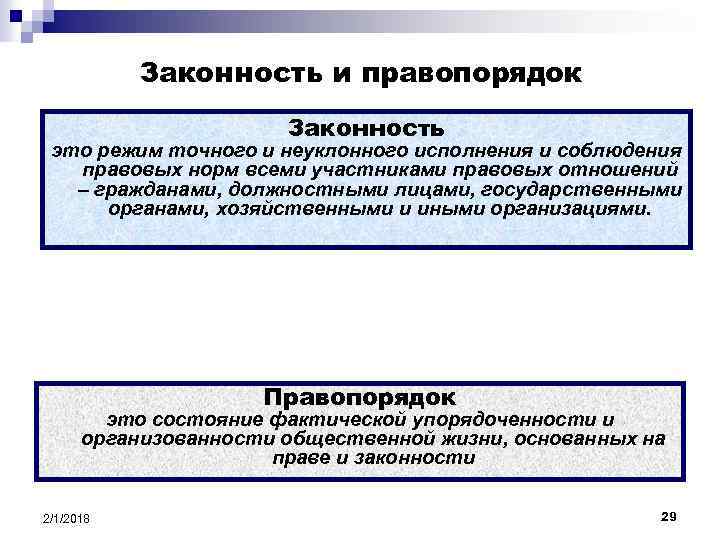 Законность и правопорядок Законность это режим точного и неуклонного исполнения и соблюдения правовых норм