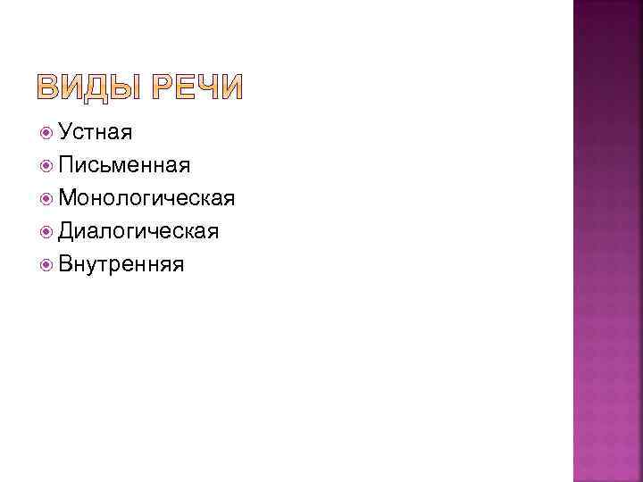 Устная Письменная Монологическая Диалогическая Внутренняя 