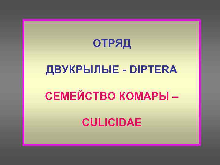 ОТРЯД ДВУКРЫЛЫЕ - DIPTERA СЕМЕЙСТВО КОМАРЫ – CULICIDAE 