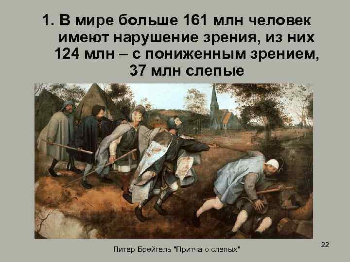 1. В мире больше 161 млн человек имеют нарушение зрения, из них 124 млн