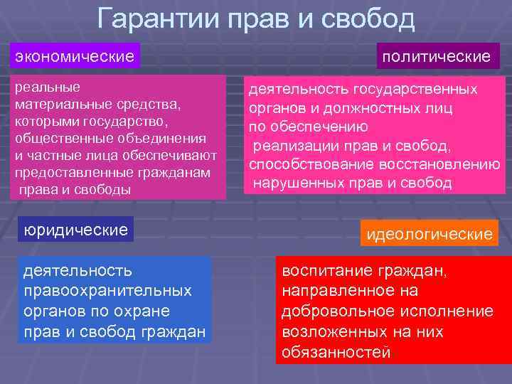 Гарантии прав и свобод экономические реальные материальные средства, которыми государство, общественные объединения и частные