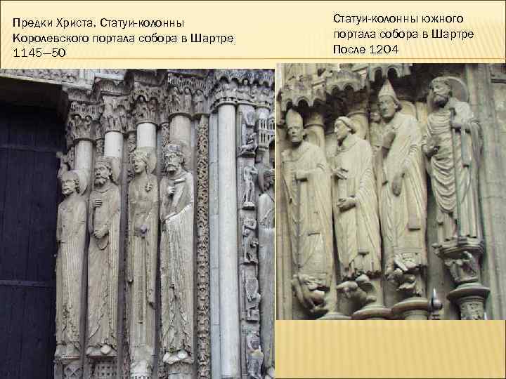 Предки Христа. Статуи-колонны Королевского портала собора в Шартре 1145— 50 Статуи-колонны южного портала собора